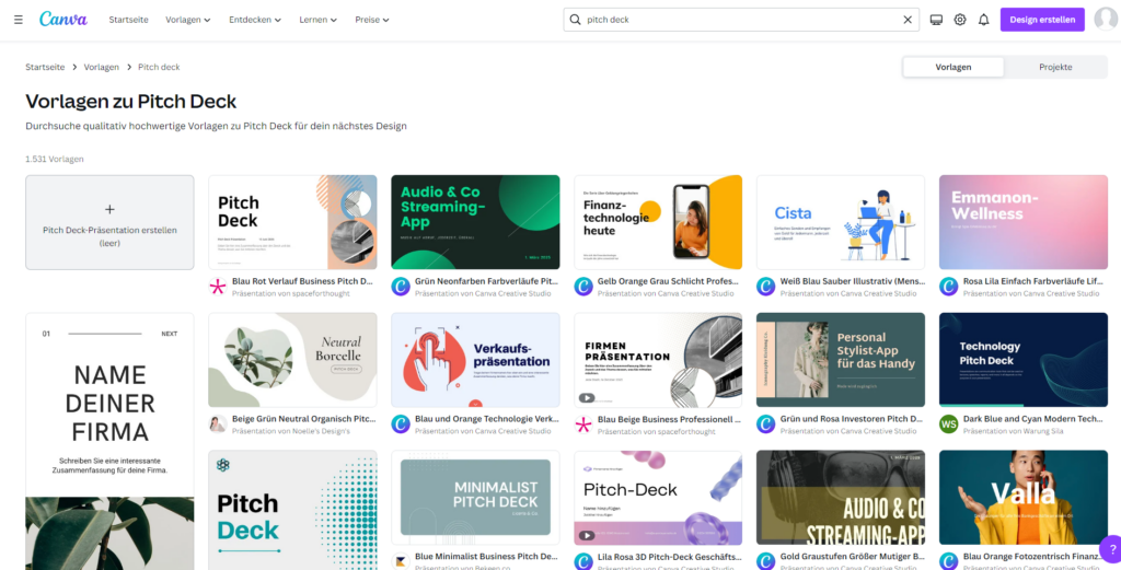 Canva - Pitch Deck Vorlagen