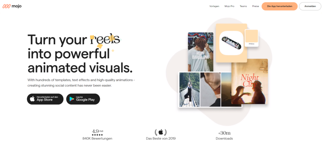 Mojo - eine Social-Media-Content-App